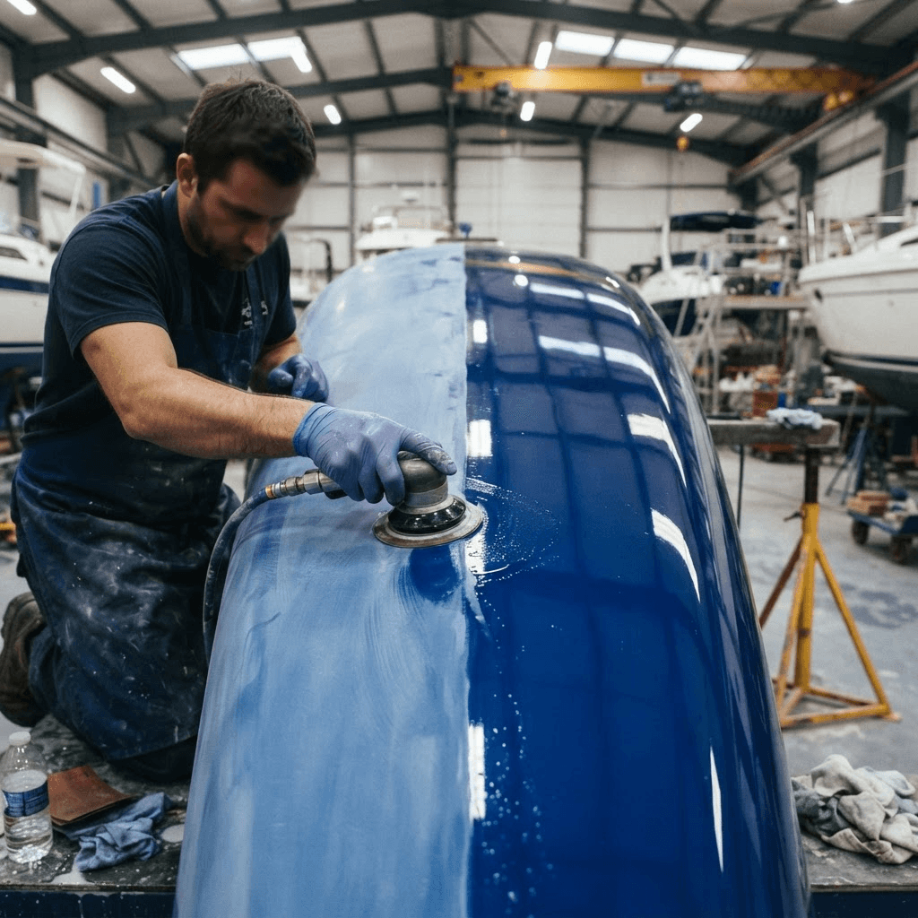 Gelcoat repair on a fiberglass boat